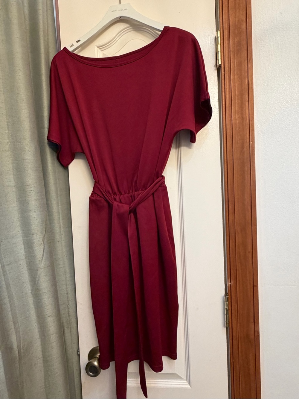 Handmade Burgundy Midi Dress with Belt | Size Medium
